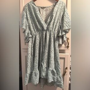 SHEIN Mint Green Ruffle Flutter Sleeve dress with Black Speckle